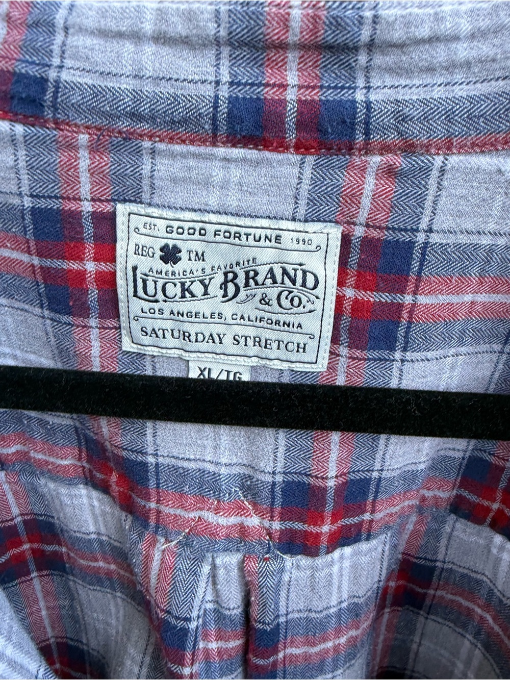Lucky Brand Men’s Red and Blue Plaid Button-Down Shirt